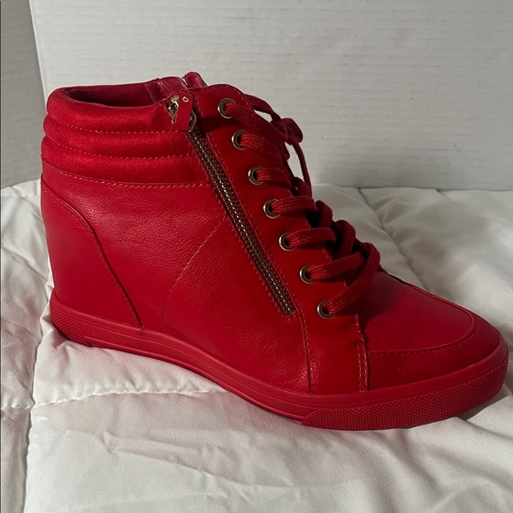 Aldo Vibrant Red Wedge Ankle Booties - Picture 1 of 8